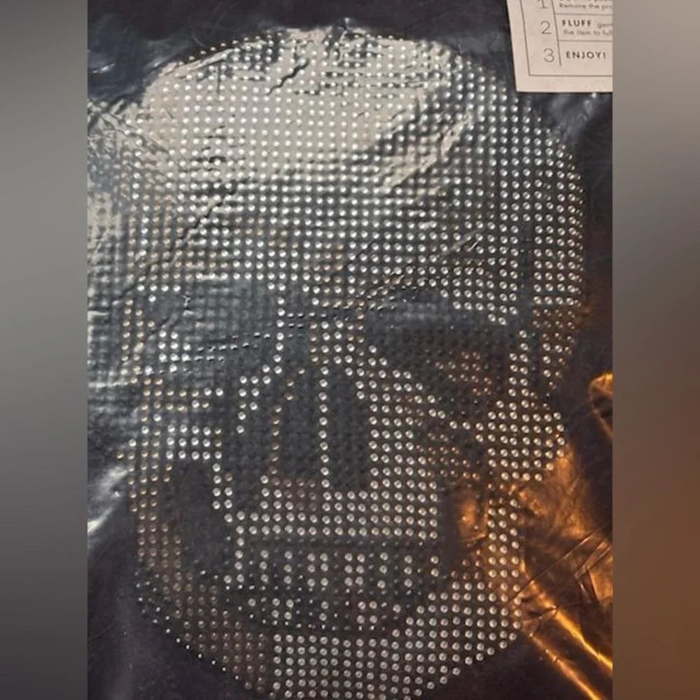 Rhinestone Skull Graphic Pillow- Black with Silver Studs NWT sealed 18x18 approx